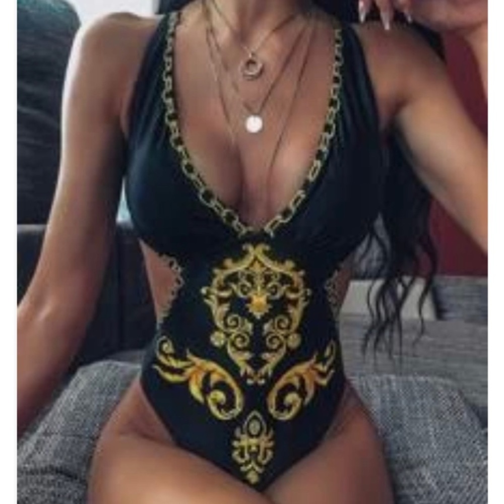 Worn Twice Baroque Criss Cross Back One Piece Swimsuit